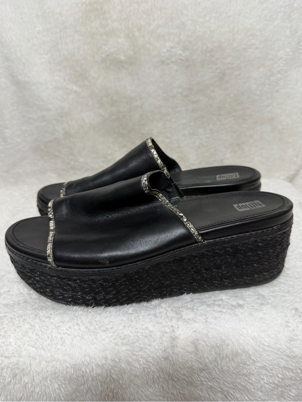 FitFlop Eloise Espadrille Wedge Slide Platform Sandals Black size 9 - Picture 5 of 16